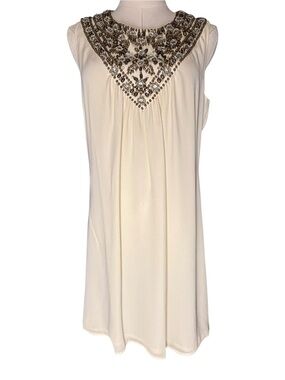 Tory Burch Ivory Embellished Beaded Sleeveless Shift Dress Size 8